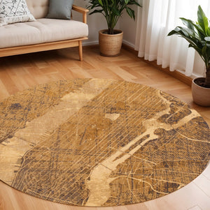 HomeRoots 8' Yellow Round Abstract Non-Skid Area Rug - Modern Design for Living Rooms, Nurseries, and More! 551764