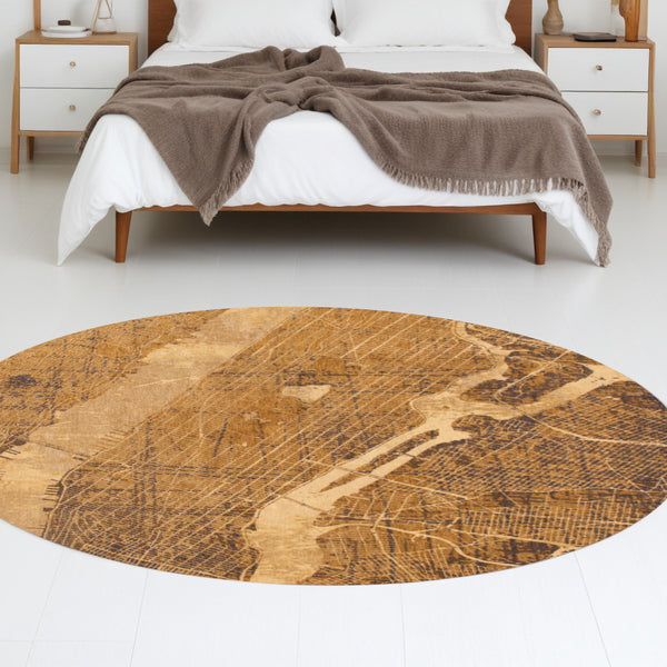 Homeroots 8' Yellow Round Abstract Non Skid Area Rug  100% Pet 551764