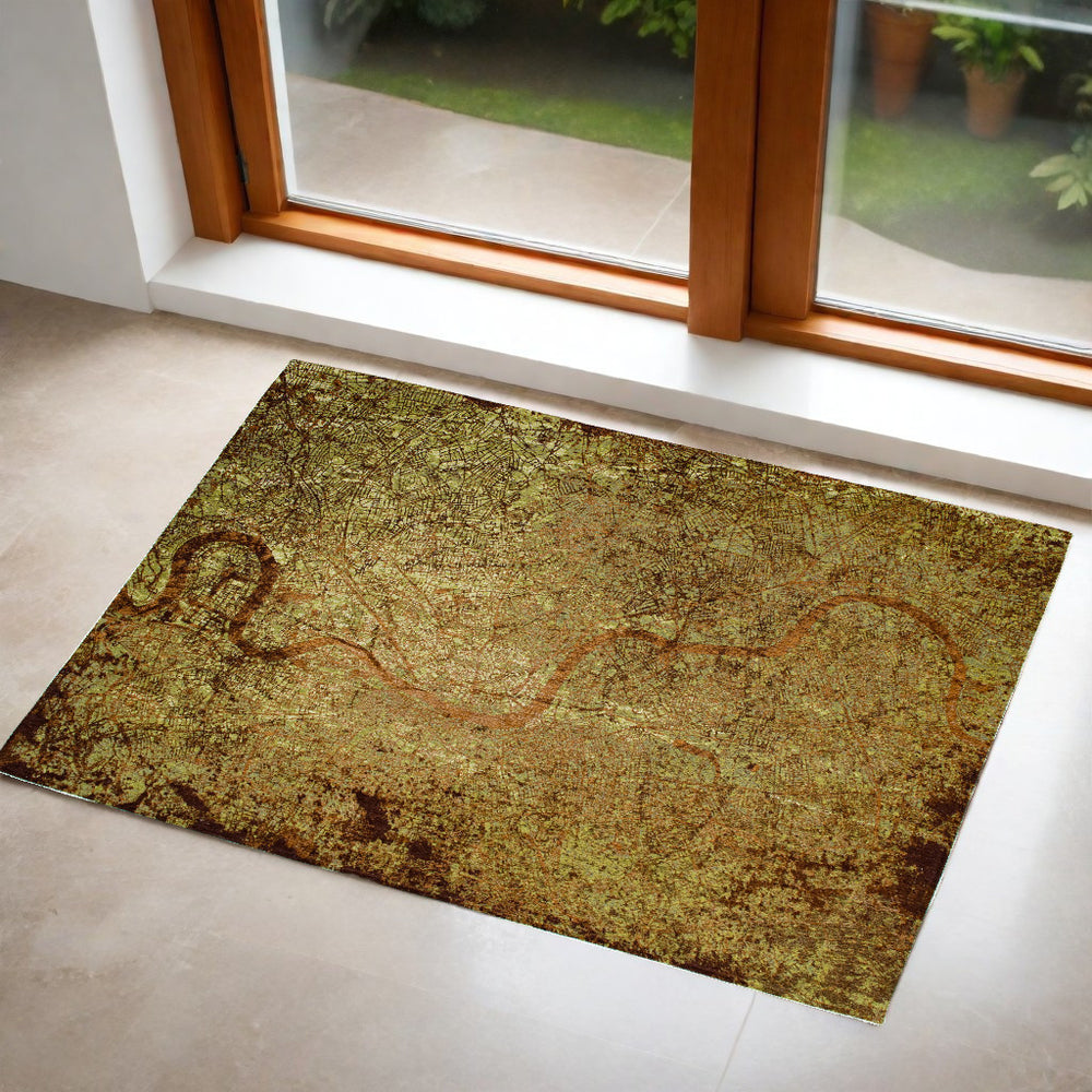 Homeroots 3' X 5' Green And Brown Abstract Non Skid Area Rug  100% Pet 551765