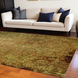 HomeRoots 9' X 13' Abstract Green and Brown Non-Skid Area Rug - Stylish Modern Design for High-Traffic Spaces 551770