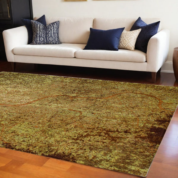 HomeRoots 9' X 13' Abstract Green and Brown Non-Skid Area Rug - Stylish Modern Design for High-Traffic Spaces 551770