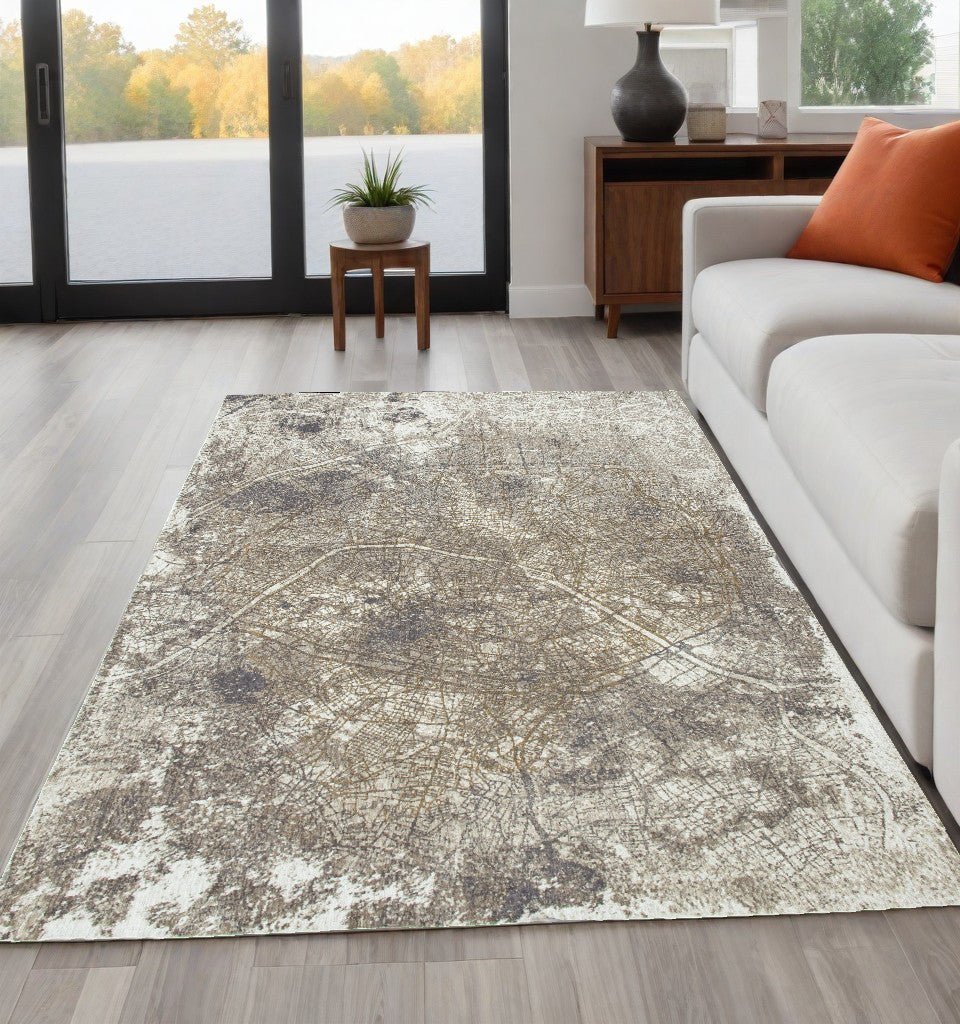 Homeroots 5' X 7' Gray And White Abstract Non Skid Area Rug  100% Pet 551773