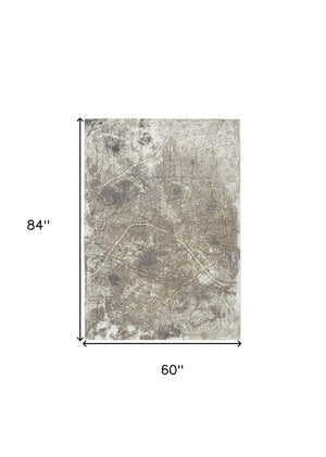 HomeRoots 6' X 8' Gray and White Abstract Area Rug - Non-Skid Backing, Contemporary Design for Modern Spaces 551774