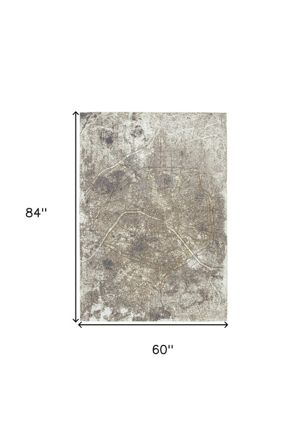 HomeRoots 6' X 8' Gray and White Abstract Area Rug - Non-Skid Backing, Contemporary Design for Modern Spaces 551774