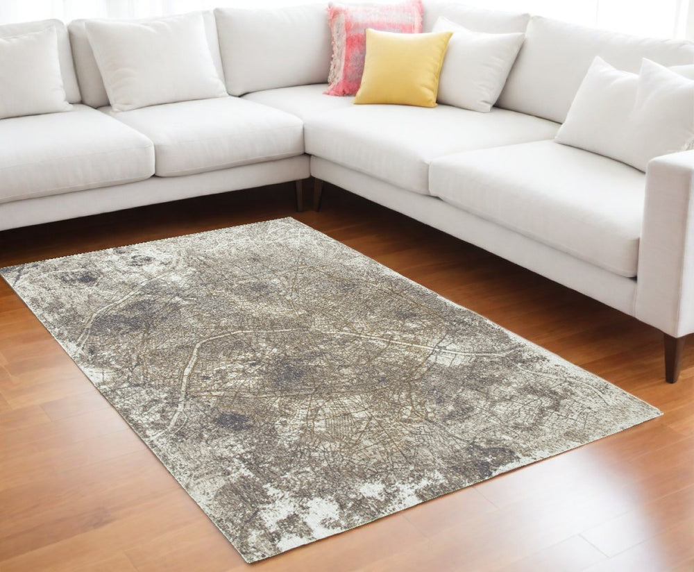 HomeRoots 6' X 8' Gray and White Abstract Area Rug - Non-Skid Backing, Contemporary Design for Modern Spaces 551774