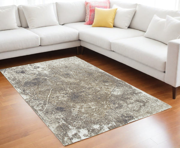 HomeRoots 6' X 8' Gray and White Abstract Area Rug - Non-Skid Backing, Contemporary Design for Modern Spaces 551774