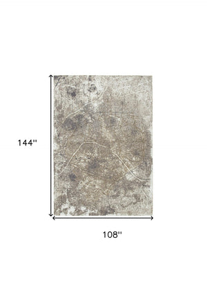 HomeRoots 9' Modern Gray and White Abstract Area Rug - Non-Skid, Durable, Low Pile for High-Traffic Spaces 551777