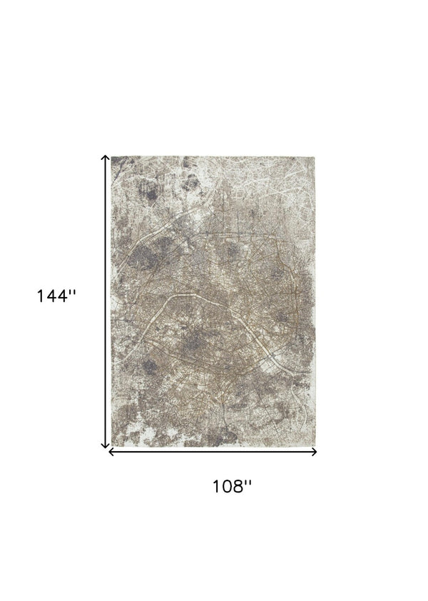 HomeRoots 9' Modern Gray and White Abstract Area Rug - Non-Skid, Durable, Low Pile for High-Traffic Spaces 551777