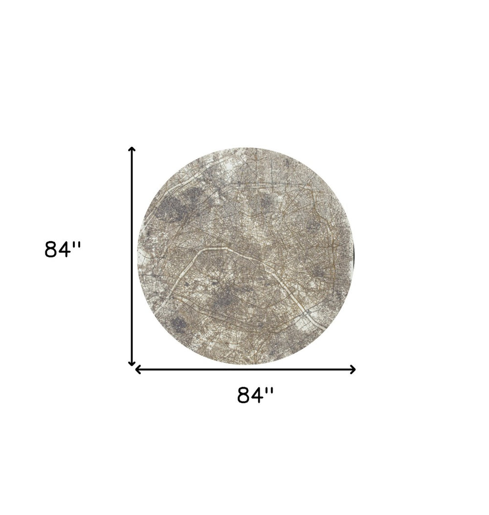 HomeRoots 8' Gray and White Round Abstract Area Rug – Modern Non-Skid Design for Stylish Living Spaces 551778