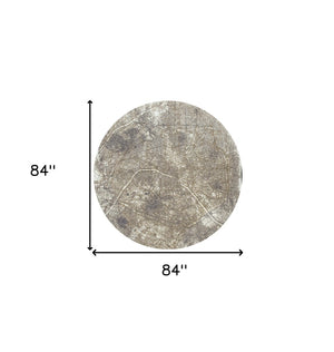 HomeRoots 8' Gray and White Round Abstract Area Rug – Modern Non-Skid Design for Stylish Living Spaces 551778
