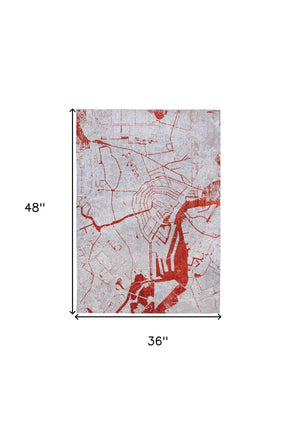 Homeroots 3' X 5' Red And White Abstract Non Skid Area Rug  100% Pet 551779