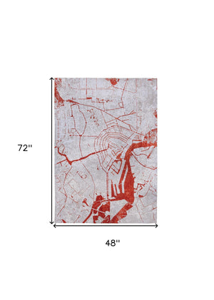 Homeroots 5' X 7' Red And White Abstract Non Skid Area Rug  100% Pet 551780