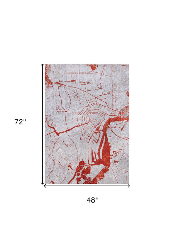 Homeroots 5' X 7' Red And White Abstract Non Skid Area Rug  100% Pet 551780