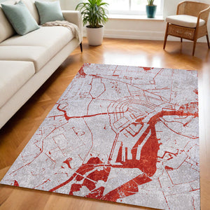 Homeroots 5' X 7' Red And White Abstract Non Skid Area Rug  100% Pet 551780