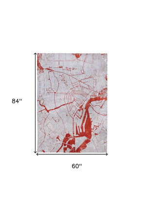 Homeroots 6' X 8' Red And White Abstract Non Skid Area Rug  100% Pet 551781