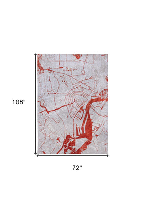 Homeroots 7' X 9' Red And White Abstract Non Skid Area Rug  100% Pet 551782