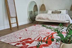 HomeRoots 9' Stylish Red and White Abstract Area Rug with Non-Skid Backing for High-Traffic Spaces, 9' x 13' 551784