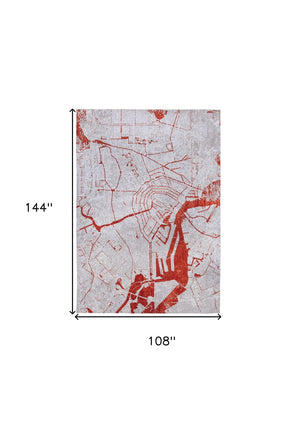 HomeRoots 9' Stylish Red and White Abstract Area Rug with Non-Skid Backing for High-Traffic Spaces, 9' x 13' 551784