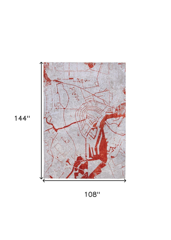 HomeRoots 9' Stylish Red and White Abstract Area Rug with Non-Skid Backing for High-Traffic Spaces, 9' x 13' 551784