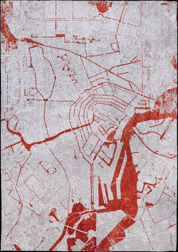 HomeRoots 8' Round Abstract Non-Skid Area Rug in Bold Red & White - Modern Geometric Design for Any Space 551785