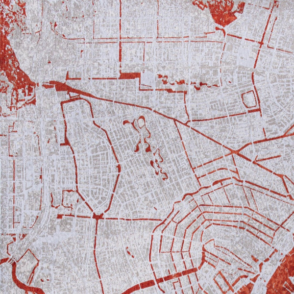 HomeRoots 8' Round Abstract Non-Skid Area Rug in Bold Red & White - Modern Geometric Design for Any Space 551785