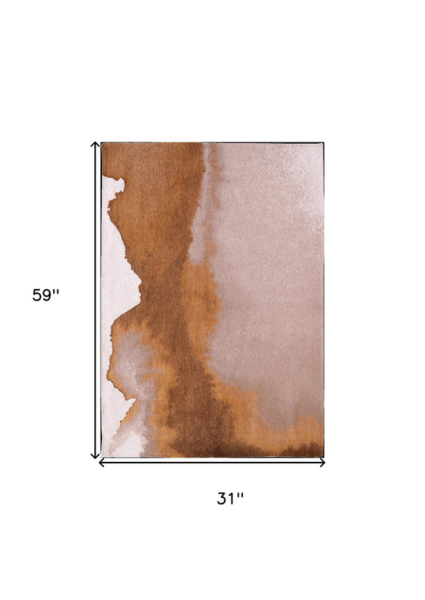 Homeroots 3' X 5' Yellow And Brown Abstract Non Skid Area Rug  100% Pet 551786