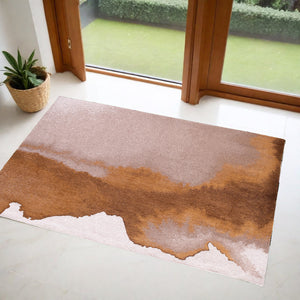 Homeroots 3' X 5' Yellow And Brown Abstract Non Skid Area Rug  100% Pet 551786