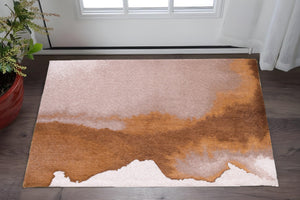 HomeRoots 3' X 5' Yellow and Brown Abstract Non-Skid Area Rug - Stylish, Durable Design for High-Traffic Spaces 551786
