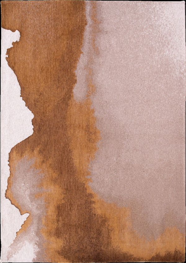 HomeRoots 5' Modern Yellow and Brown Abstract Non-Skid Area Rug - Stylish, Safe, and Easy to Maintain for Any Space 551787