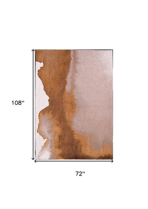 Homeroots 7' X 9' Yellow And Brown Abstract Non Skid Area Rug  100% Pet 551789