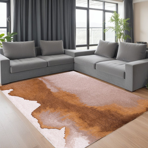 Homeroots 8' X 11' Yellow And Brown Abstract Non Skid Area Rug  100% Pet 551790