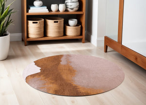 HomeRoots 5' Bold Yellow and Brown Round Abstract Non-Skid Area Rug for Modern Spaces and High-Traffic Areas 551792