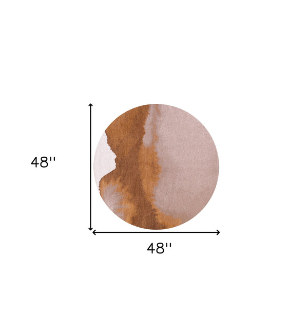 Homeroots 5' Yellow And Brown Round Abstract Non Skid Area Rug  100% Pet 551792