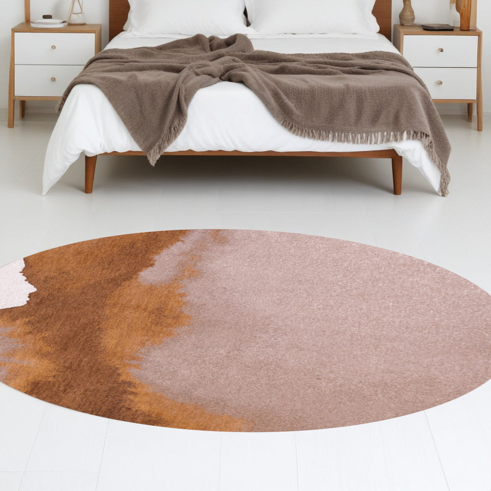 Homeroots 5' Yellow And Brown Round Abstract Non Skid Area Rug  100% Pet 551792