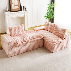 English Elm Pink Turtle Velvet Convertible Sofa: Plush, Stylish Twin-Seat With Chaise Lounge For Ultimate Comfort W3371S00028-GIGA