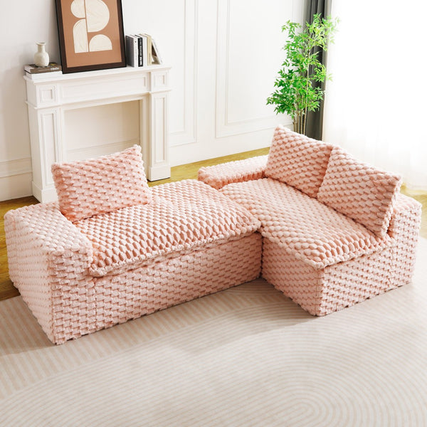 English Elm Pink Turtle Velvet Convertible Sofa: Plush, Stylish Twin-Seat With Chaise Lounge For Ultimate Comfort W3371S00028-GIGA