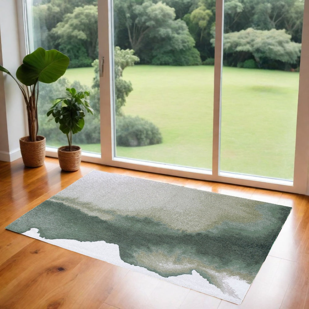 HomeRoots 3' X 5' Gray and Green Abstract Non-Skid Area Rug - Stylish, Safe, and Perfect for Small Spaces! 551802