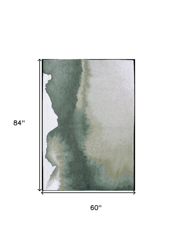 HomeRoots 6' X 8' Gray and Green Abstract Non-Skid Area Rug - Modern Comfort for Living Rooms & Bedrooms 551804