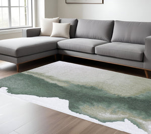 HomeRoots 6' X 8' Gray and Green Abstract Non-Skid Area Rug - Modern Comfort for Living Rooms & Bedrooms 551804