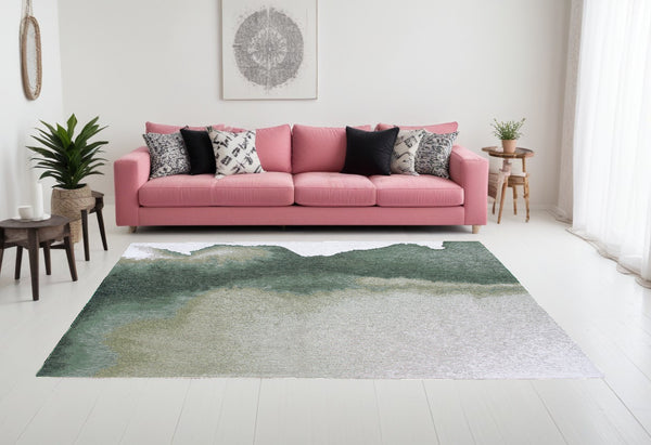 Homeroots 7' X 9' Gray And Green Abstract Non Skid Area Rug  100% Pet 551805