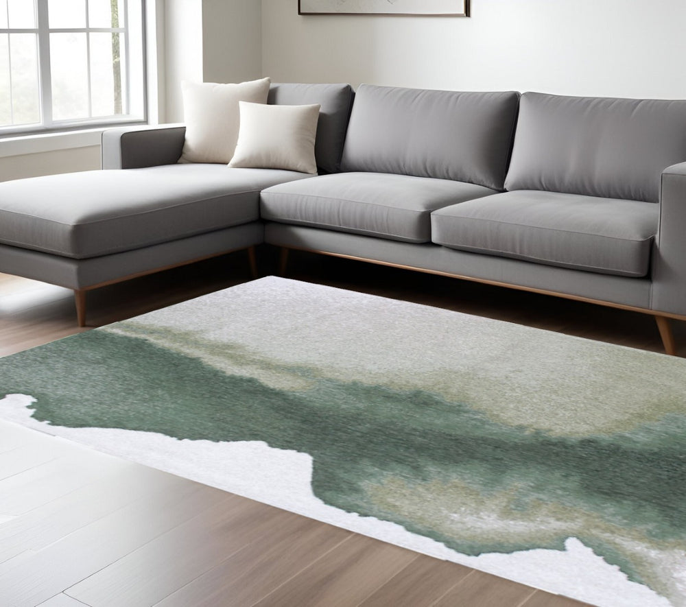 HomeRoots 7' Gray and Green Abstract Non-Skid Area Rug – Perfect for Modern Spaces, Machine-Woven Durability! 551805