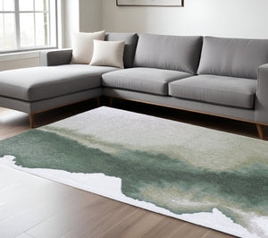 HomeRoots 8' X 11' Gray and Green Abstract Non-Skid Area Rug - Modern Comfort for Living Rooms & Dining Areas 551806