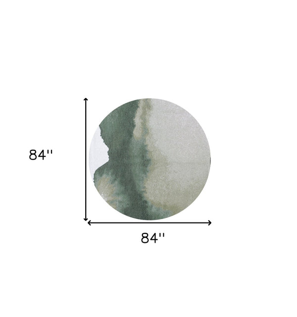 HomeRoots 8' Gray and Green Round Abstract Area Rug - Modern Non-Skid Design for Living Rooms & Bedrooms 551809