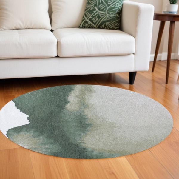 HomeRoots 8' Gray and Green Round Abstract Area Rug - Modern Non-Skid Design for Living Rooms & Bedrooms 551809