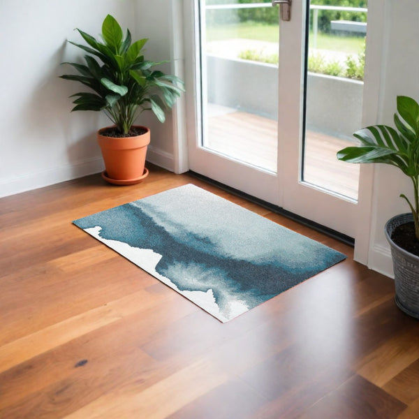 HomeRoots 3' X 5' Blue and Gray Abstract Non-Skid Area Rug – Stylish, Safe Floor Covering for Any Space 551810