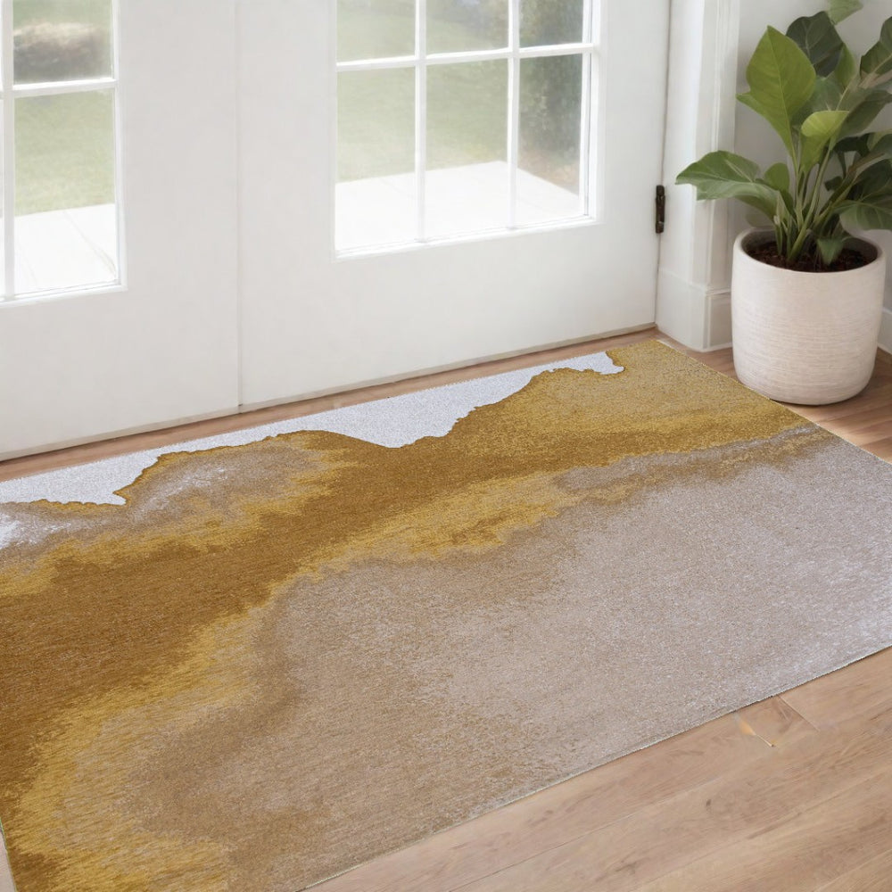 HomeRoots 3' X 5' Gray and Yellow Abstract Non-Skid Area Rug - Modern Design for Entryways & High Traffic Areas 551818