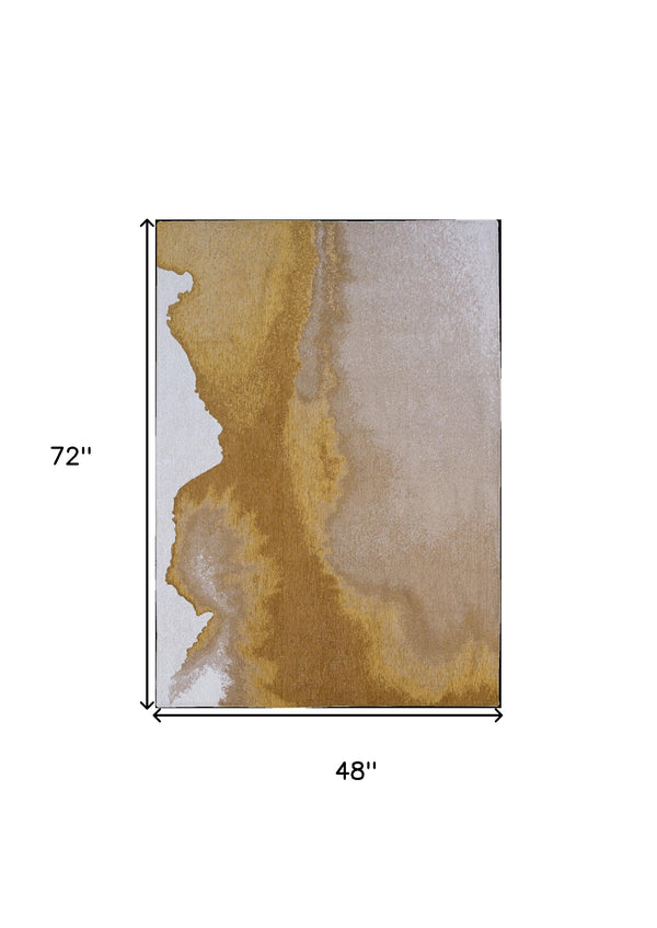 Homeroots 5' X 7' Gray And Yellow Abstract Non Skid Area Rug  100% Pet 551819