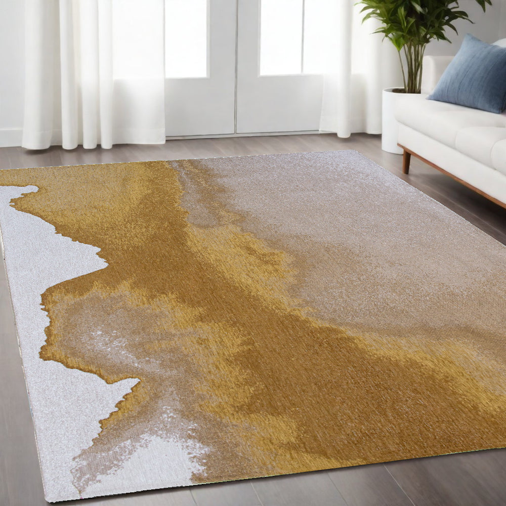 Homeroots 5' X 7' Gray And Yellow Abstract Non Skid Area Rug  100% Pet 551819