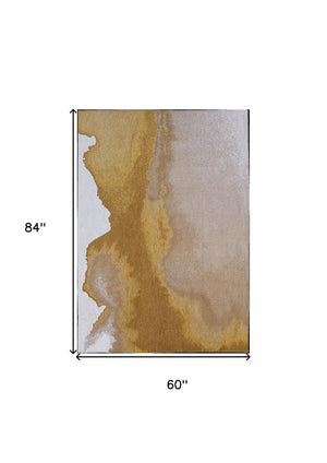 Homeroots 6' X 8' Gray And Yellow Abstract Non Skid Area Rug  100% Pet 551820