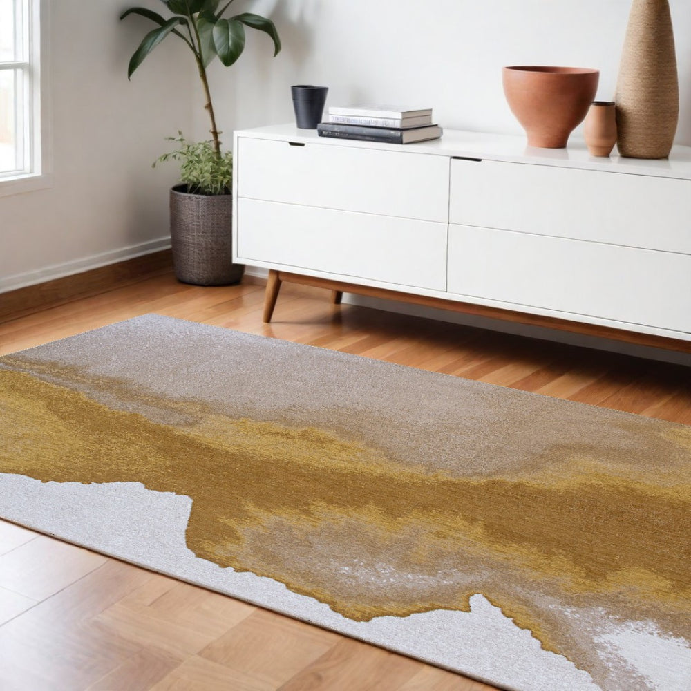 HomeRoots 7' Contemporary Gray and Yellow Abstract Non-Skid Area Rug for Modern Living Spaces – Durable & Stylish 551821